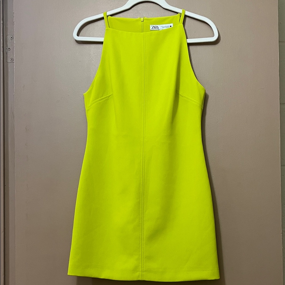 ZARA NEON LIME HIGH NECK MINI DRESS